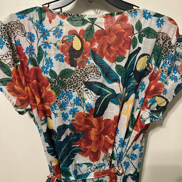 Talismán Red and Green Ruffled Midi Wrap Dress size M - Picture 4 of 5